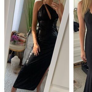 Aidan Mattox Elegant Black Sequin Evening Dress